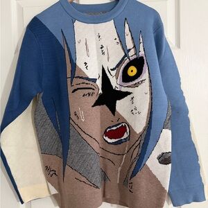 VERYRARE Sasuke Blue Graphic Crewneck Sweater - Naruto Anime Face Design